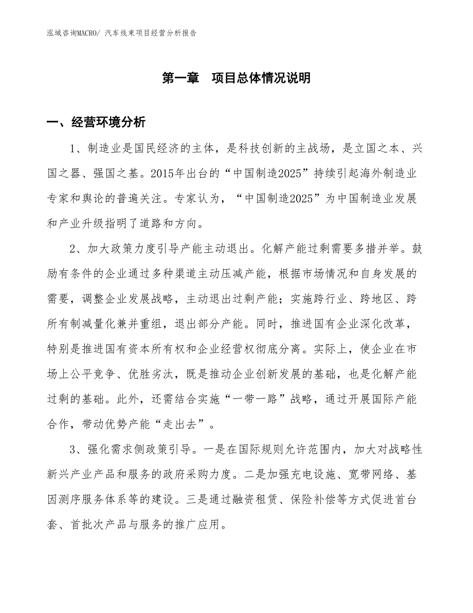 汽车线束项目经营分析报告_第1页