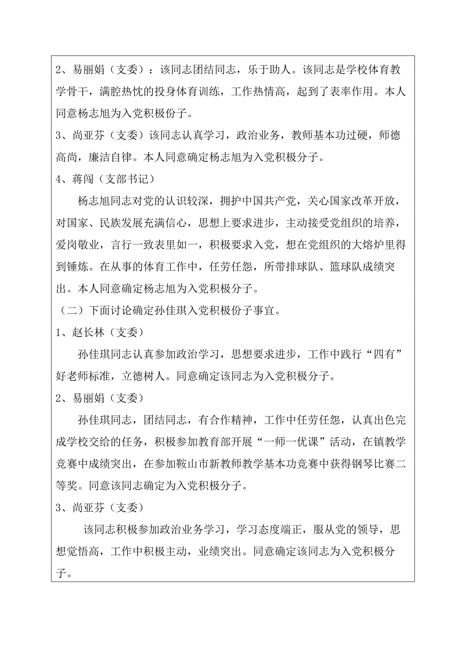 西柳小学党支部委员会会议：确定入党积极分子会议记录【模板】_第2页