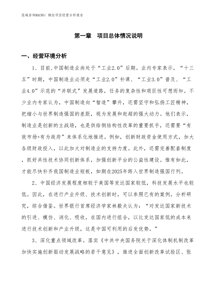 铜丝项目经营分析报告_第1页