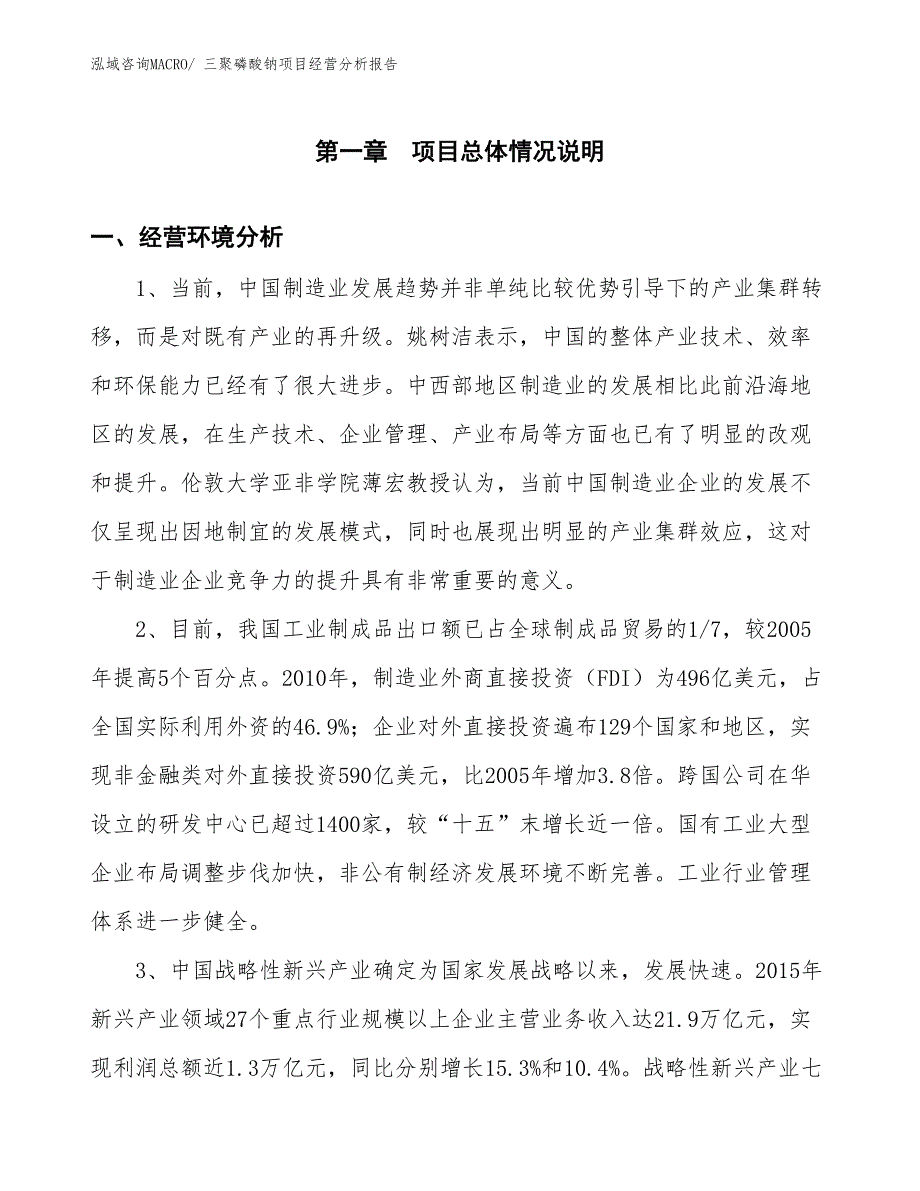 三聚磷酸钠项目经营分析报告_第1页