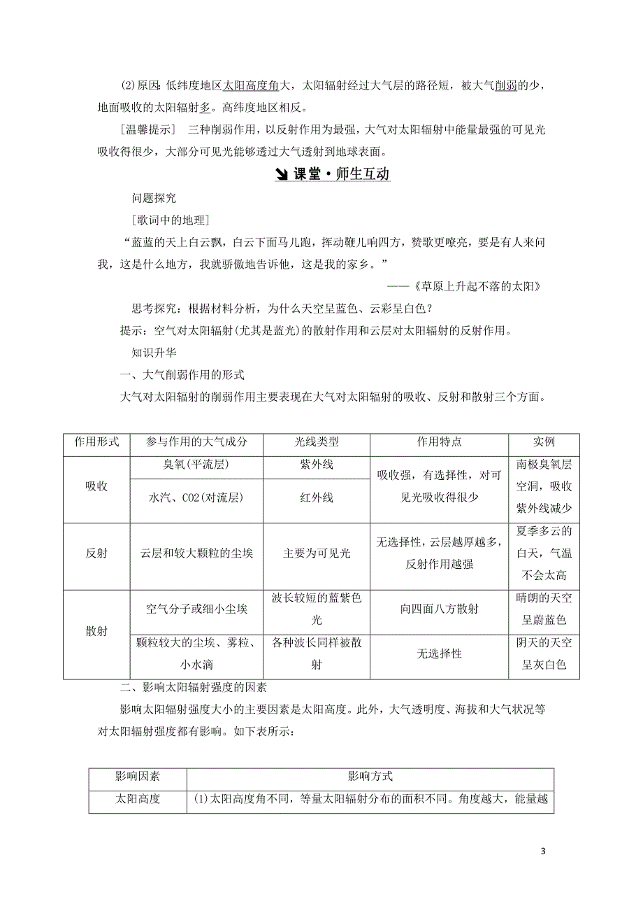 2017-2018学年高中地理第二章自然地理环境中的物质运动和能量交换第1节大气的热状况与大气运动教学案中图版必修_第3页