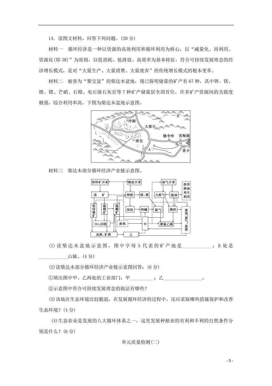 2017-2018学年高中地理第二单元走可持续发展之路单元质量检测二习题鲁教版必修_第5页