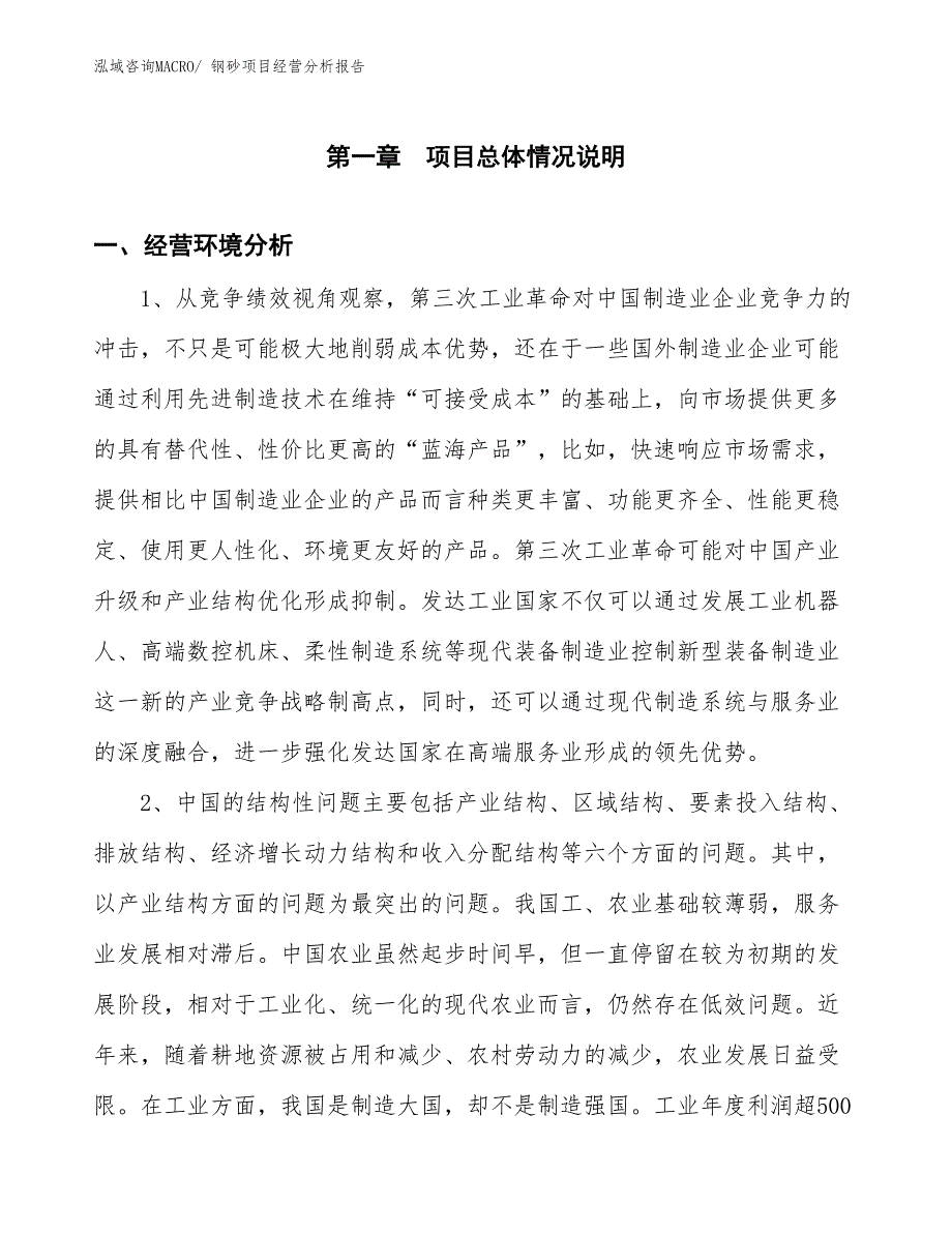 钢砂项目经营分析报告_第1页