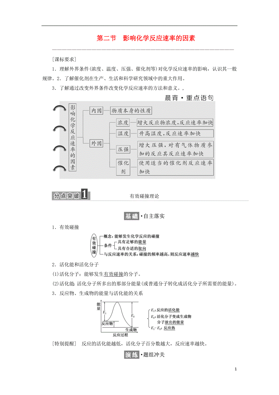 2017-2018学年高中化学第二章化学反应速率和化学平衡第二节影响化学反应速率的因素教学案新人教版选修_第1页