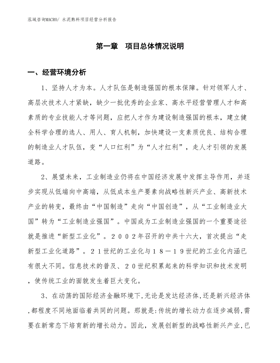 水泥熟料项目经营分析报告_第1页