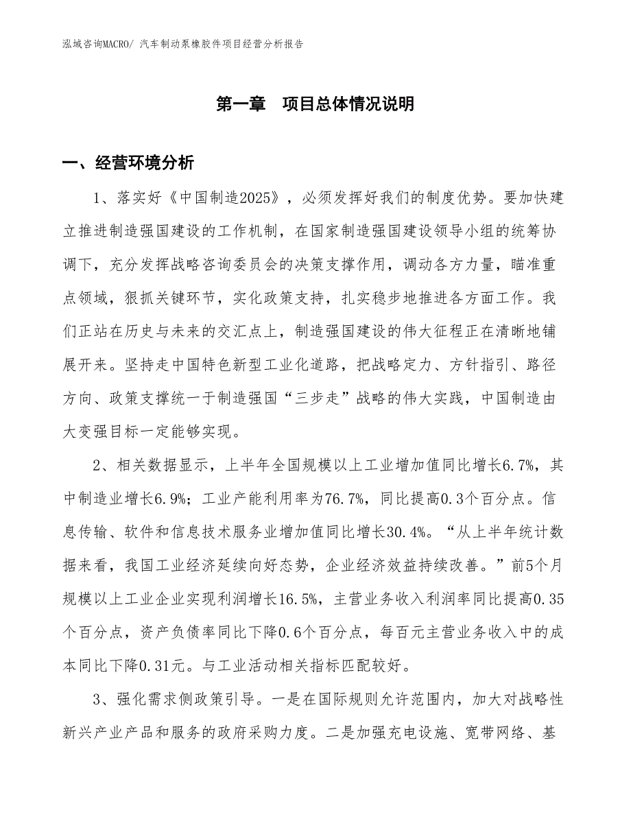 汽车制动泵橡胶件项目经营分析报告_第1页