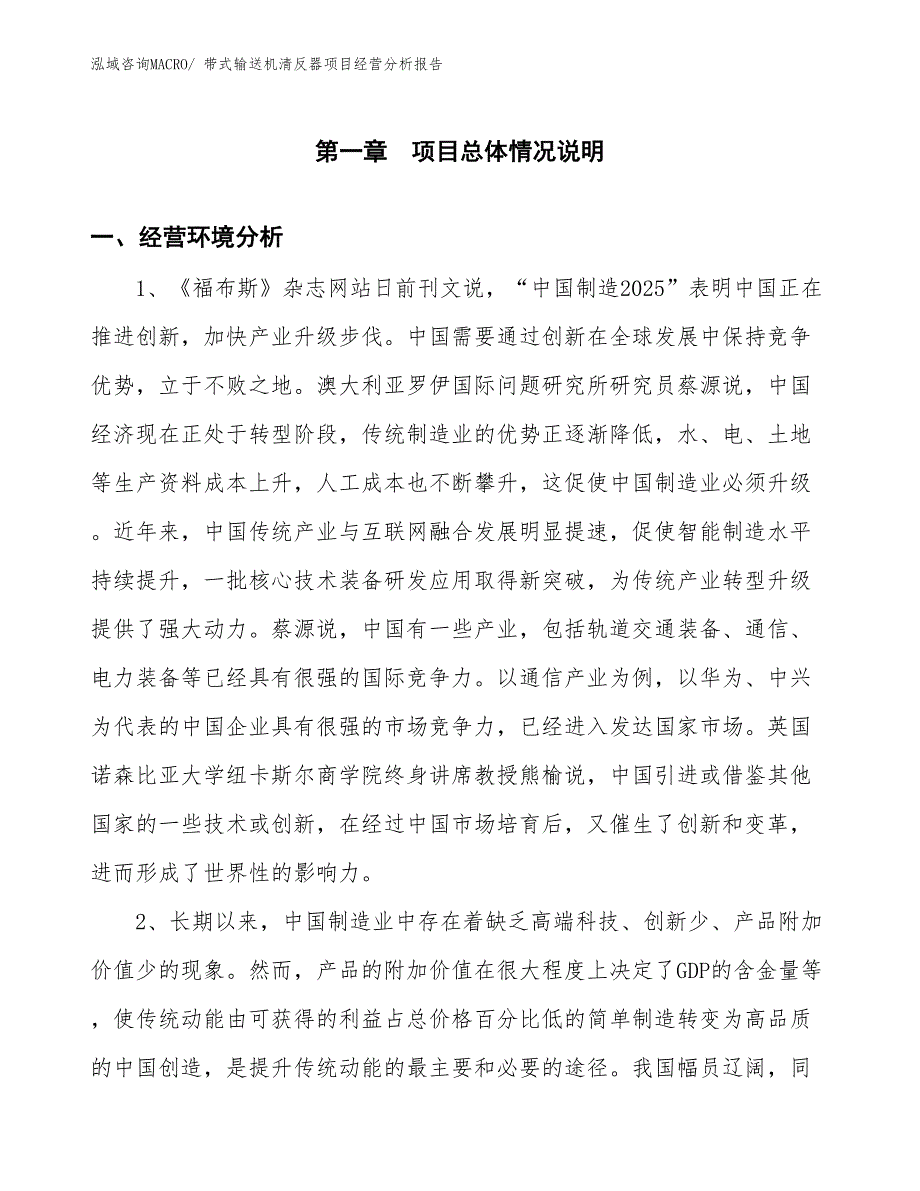 带式输送机清反器项目经营分析报告_第1页