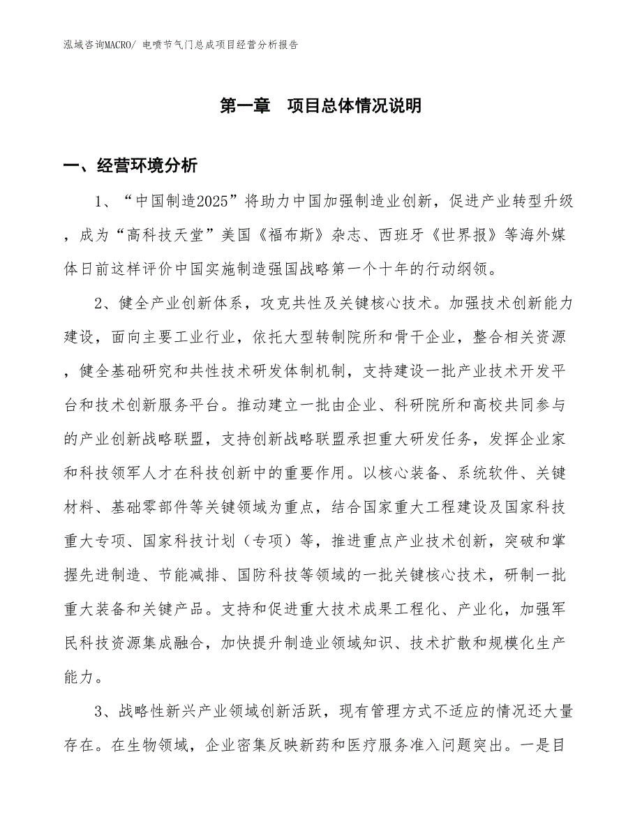 电喷节气门总成项目经营分析报告_第1页