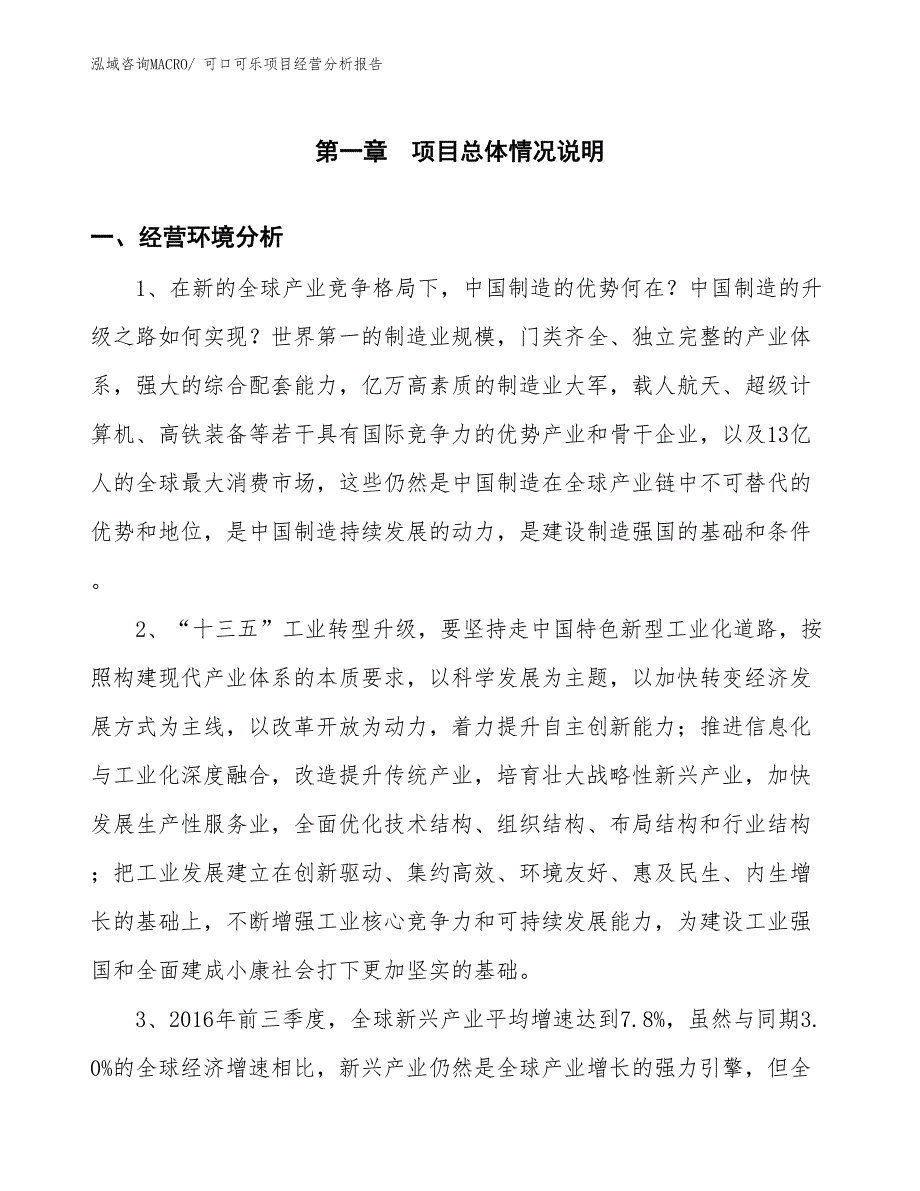 可口可乐项目经营分析报告_第1页