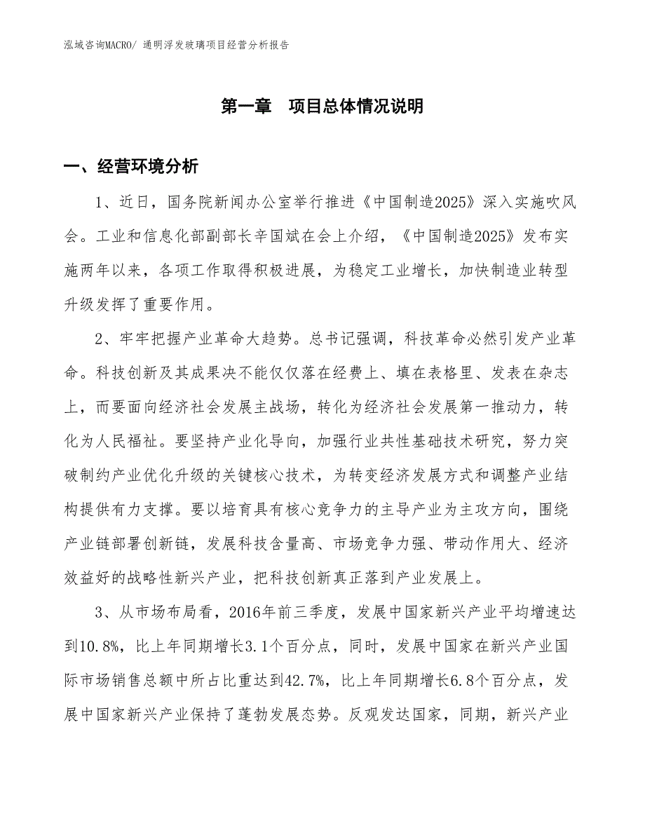 通明浮发玻璃项目经营分析报告_第1页