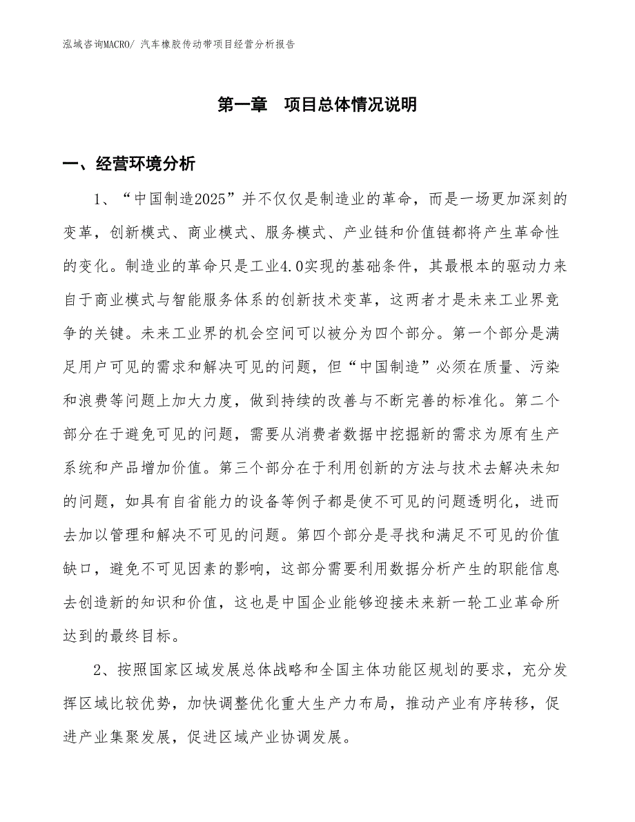 汽车橡胶传动带项目经营分析报告_第1页