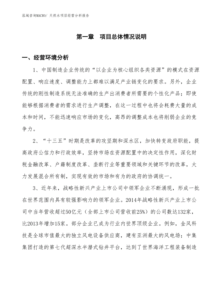 天然水项目经营分析报告_第1页