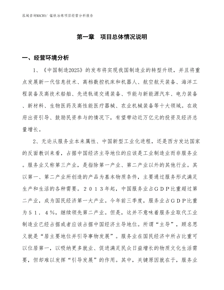 锰铁冶炼项目经营分析报告_第1页