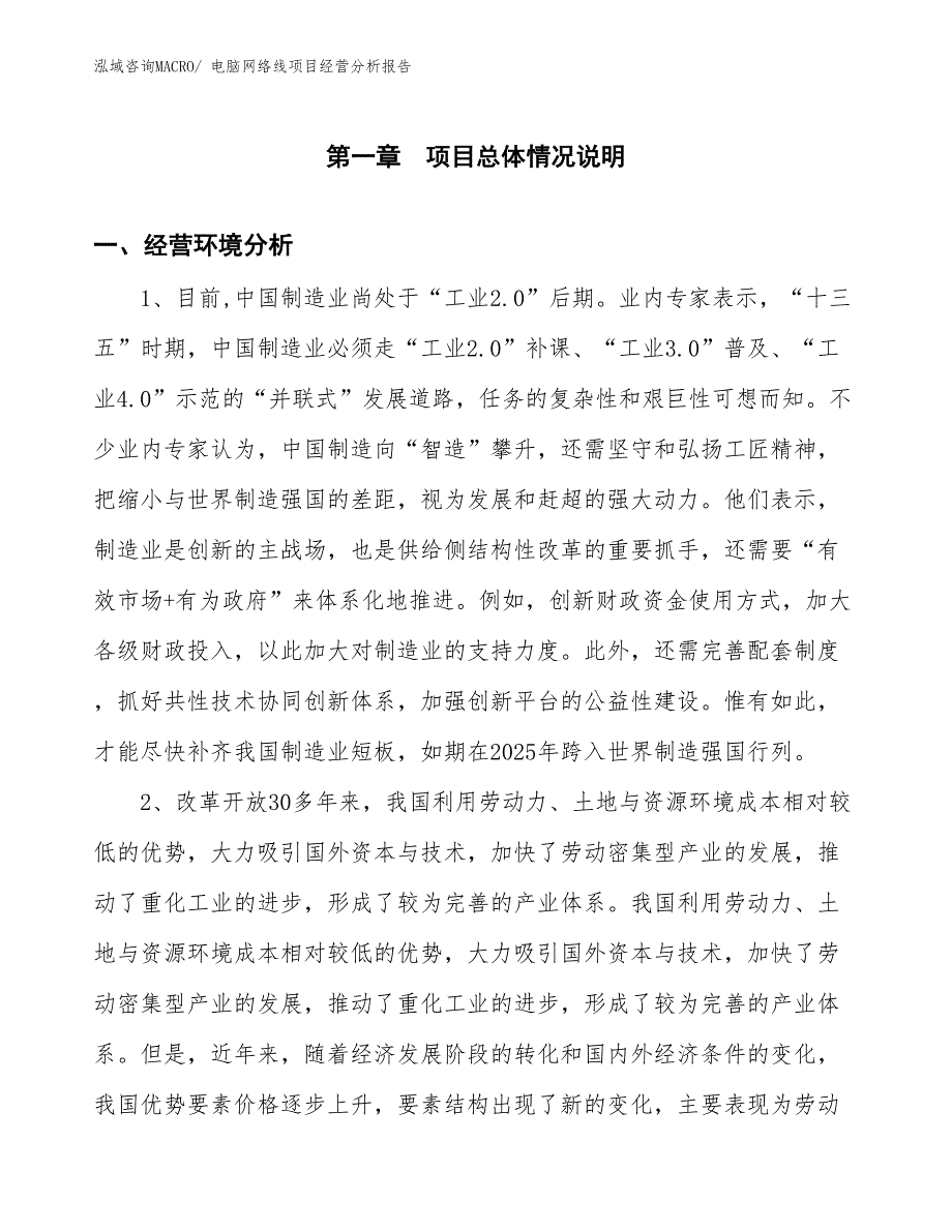 电脑网络线项目经营分析报告_第1页