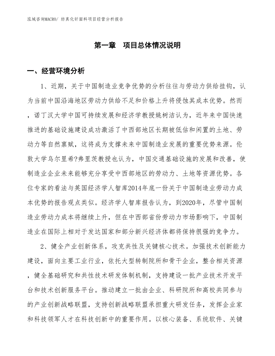 纺真化钎面料项目经营分析报告_第1页