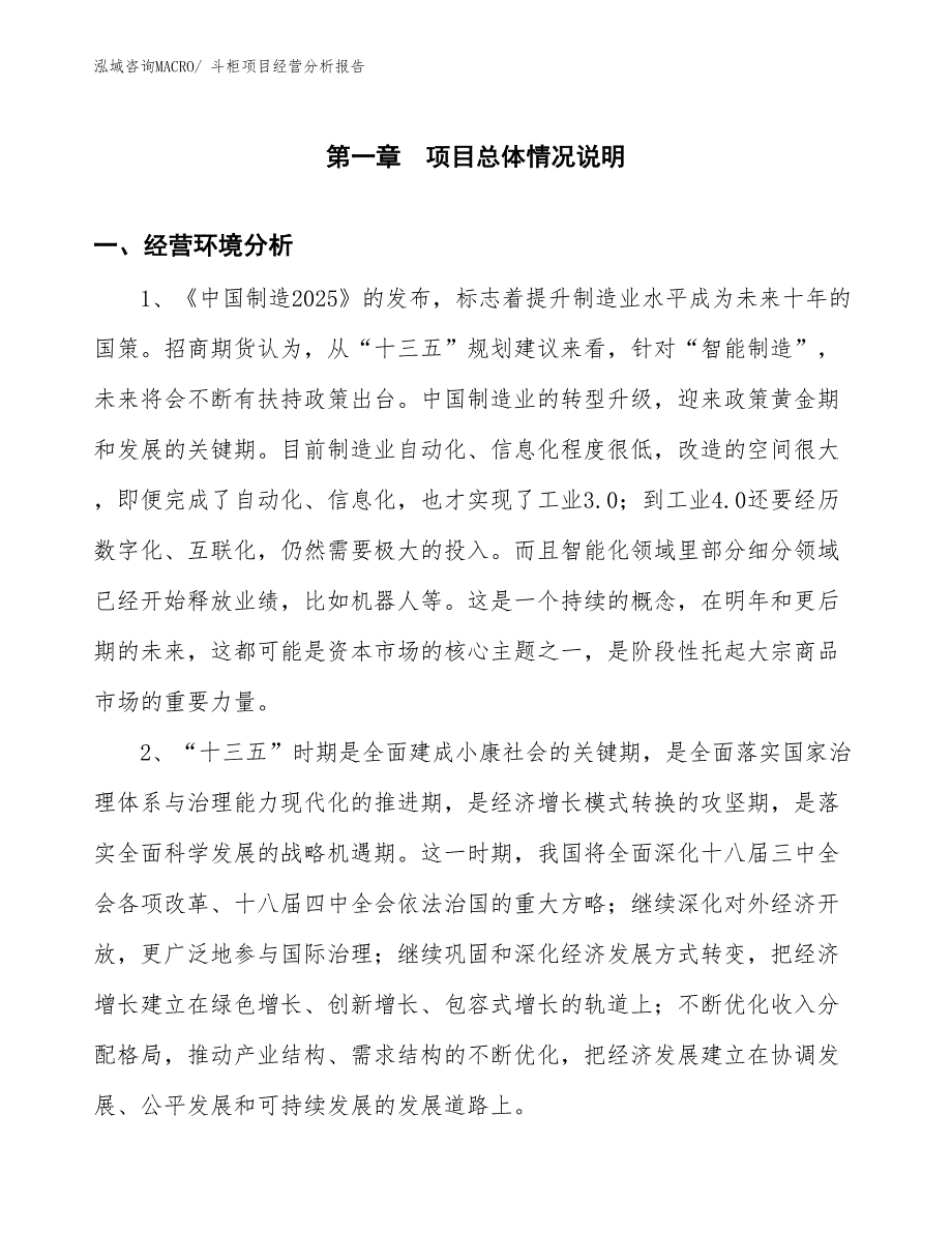 斗柜项目经营分析报告_第1页