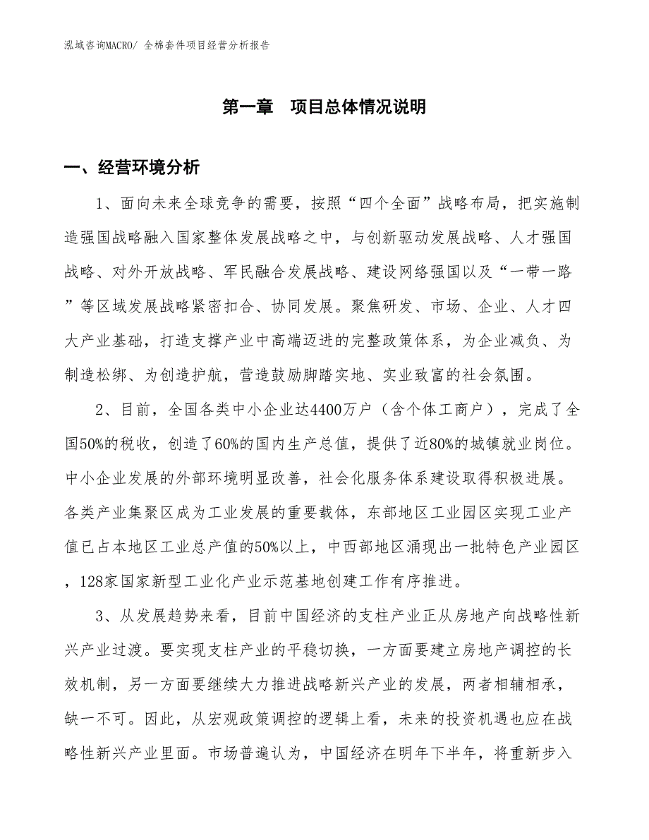 全棉套件项目经营分析报告_第1页