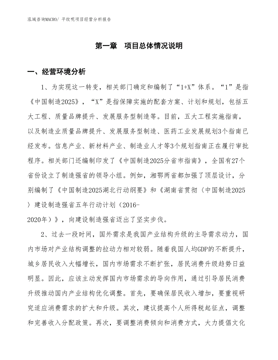 平纹呢项目经营分析报告_第1页