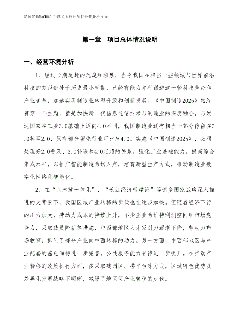 手腕式血压计项目经营分析报告_第1页