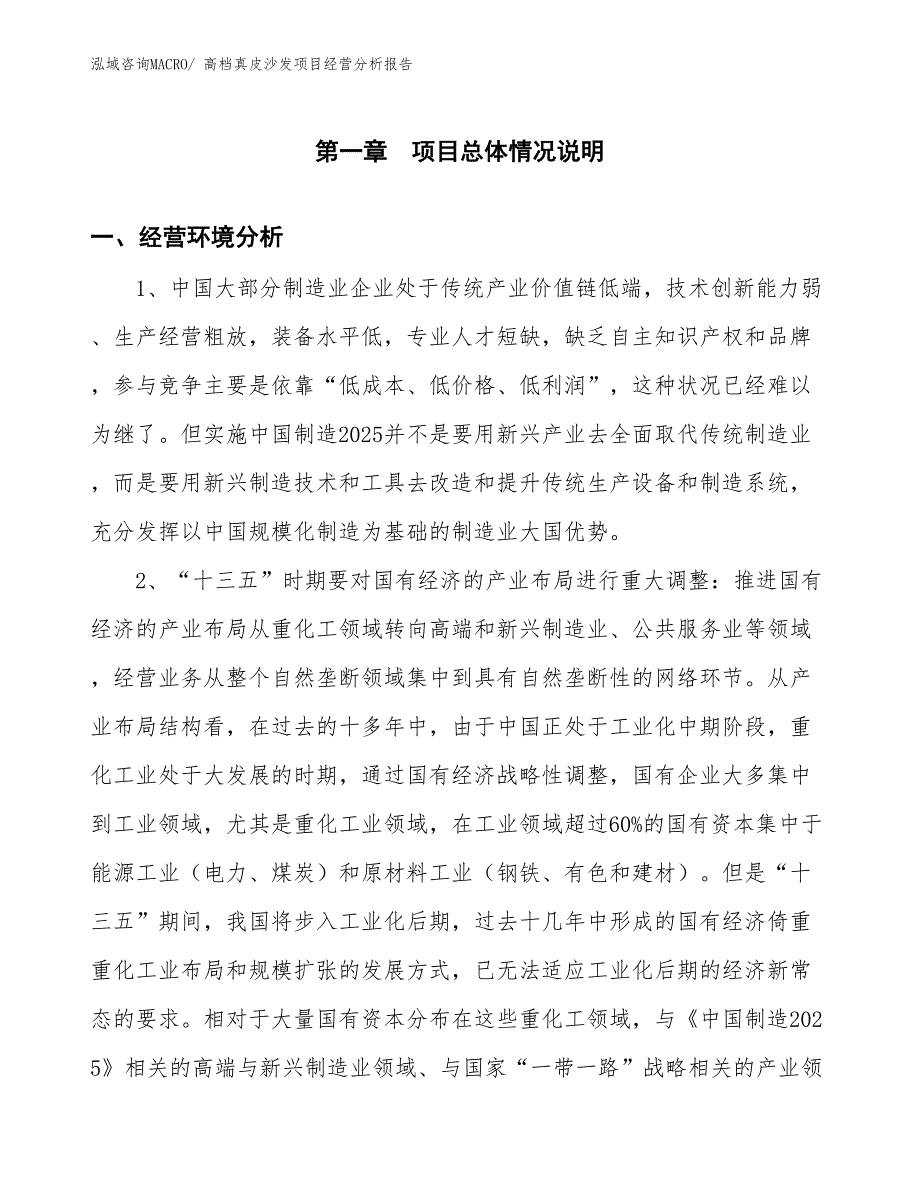 高档真皮沙发项目经营分析报告_第1页