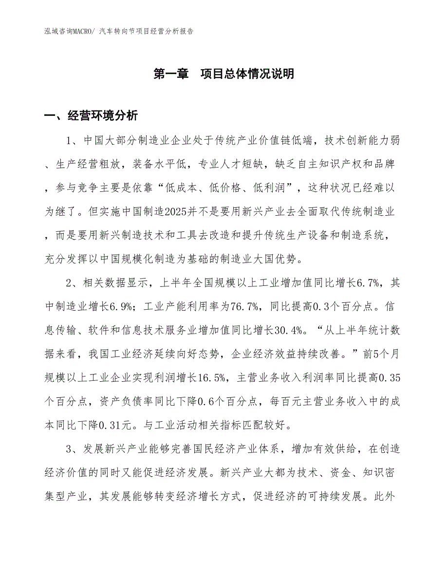 汽车转向节项目经营分析报告_第1页