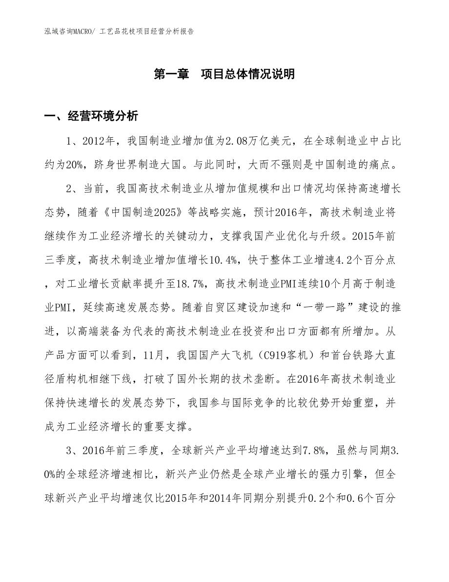 工艺品花枝项目经营分析报告_第1页