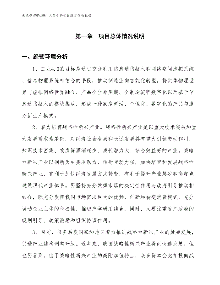 天然石料项目经营分析报告_第1页