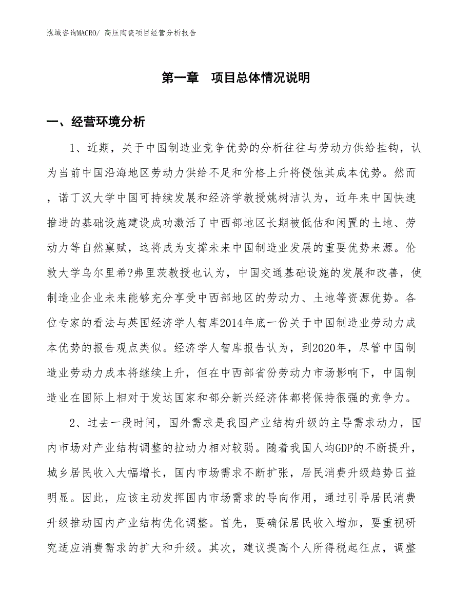 高压陶瓷项目经营分析报告_第1页