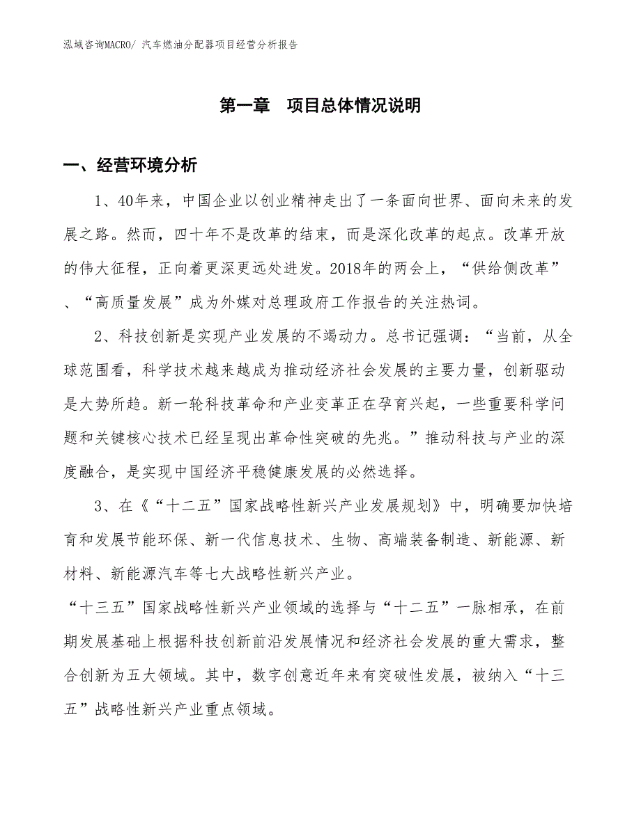 汽车燃油分配器项目经营分析报告_第1页