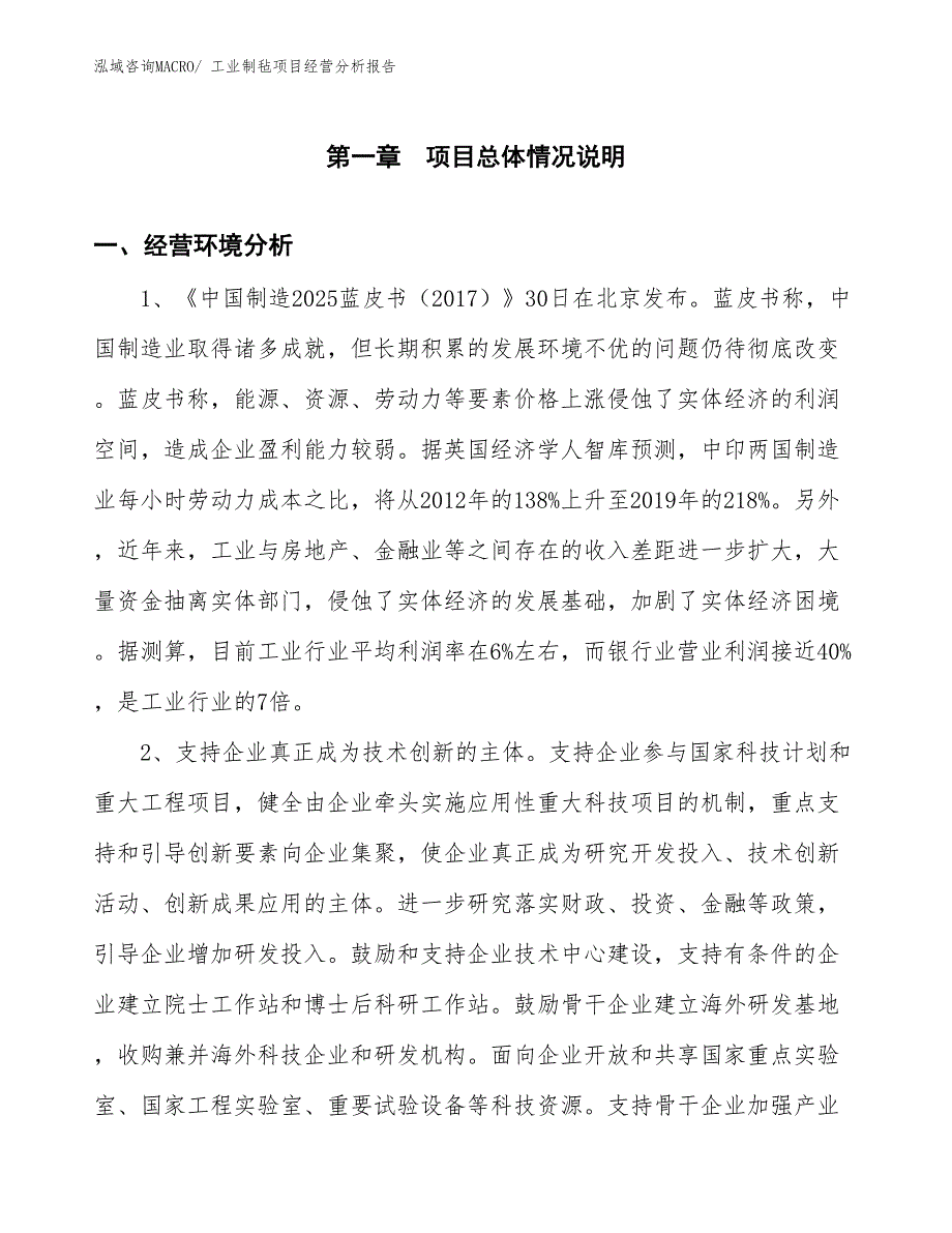 工业制毡项目经营分析报告_第1页