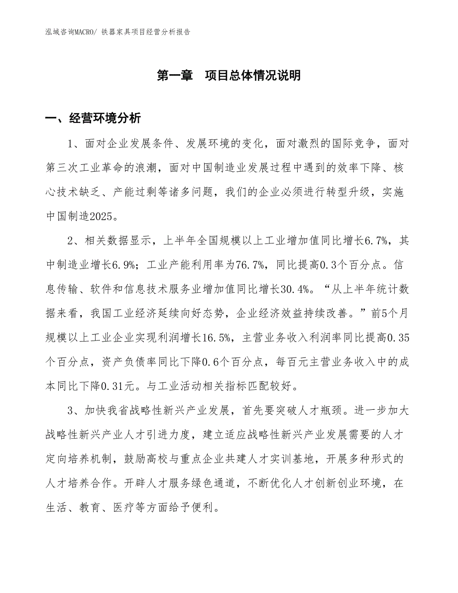 铁器家具项目经营分析报告_第1页