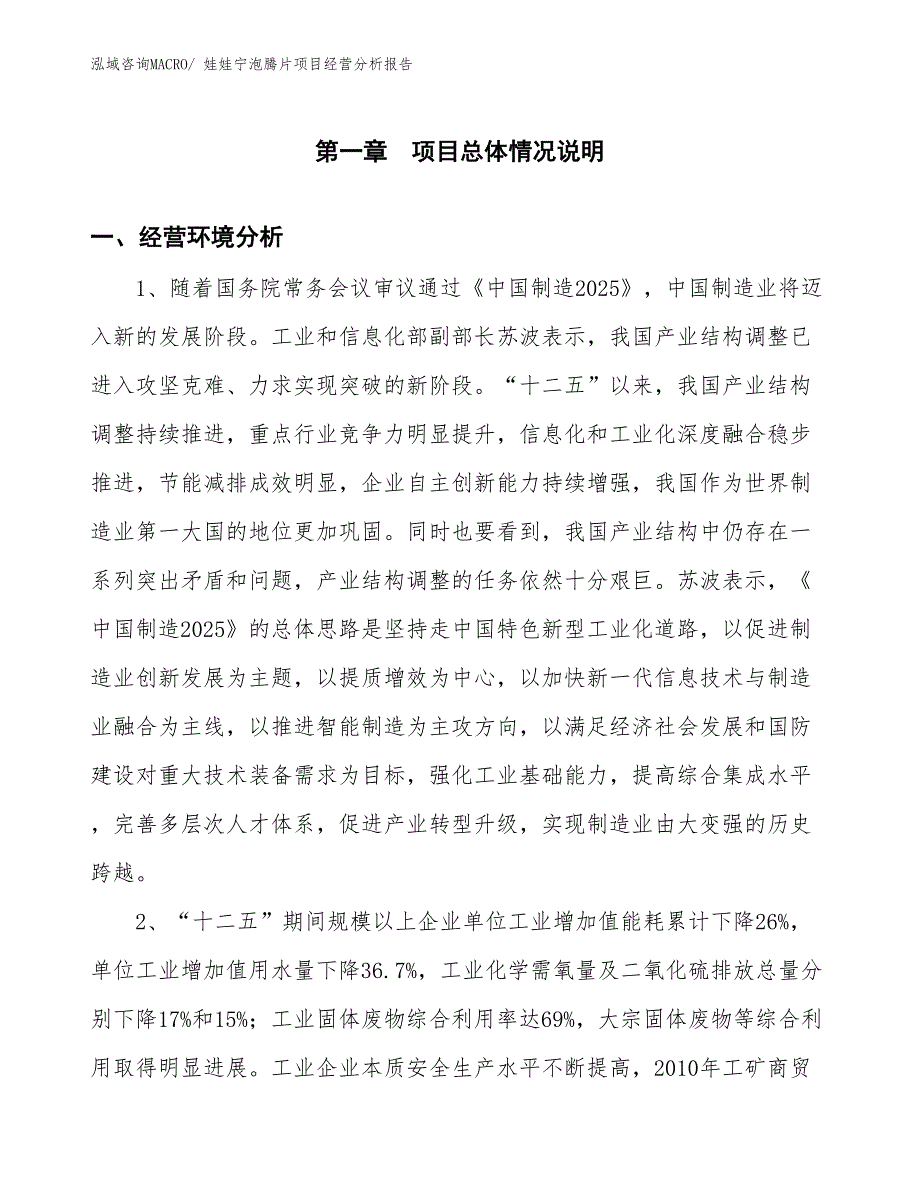 娃娃宁泡腾片项目经营分析报告_第1页