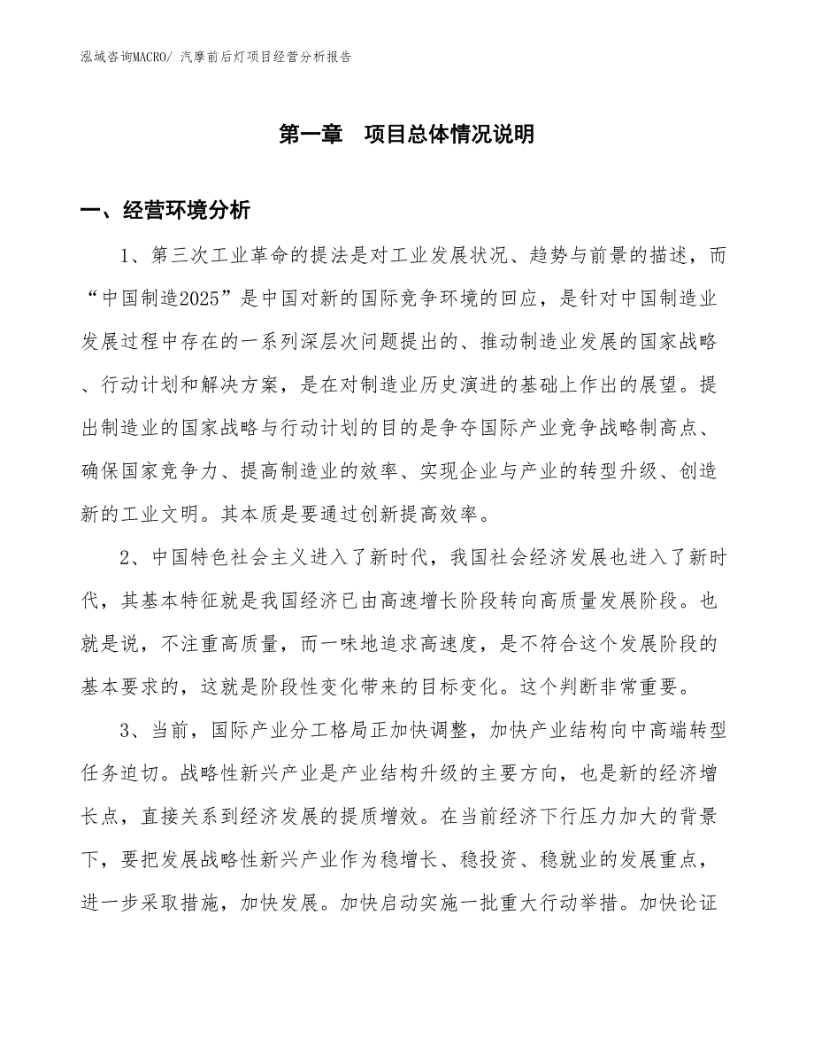 汽摩前后灯项目经营分析报告_第1页