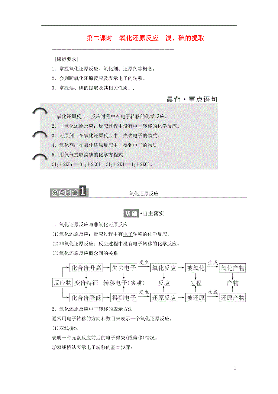 2017-2018学年高中化学专题2从海水中获得的化学物质第一单元氯溴碘及其化合物第2课时氧化还原反应　溴碘的提取教学案苏教版必修_第1页