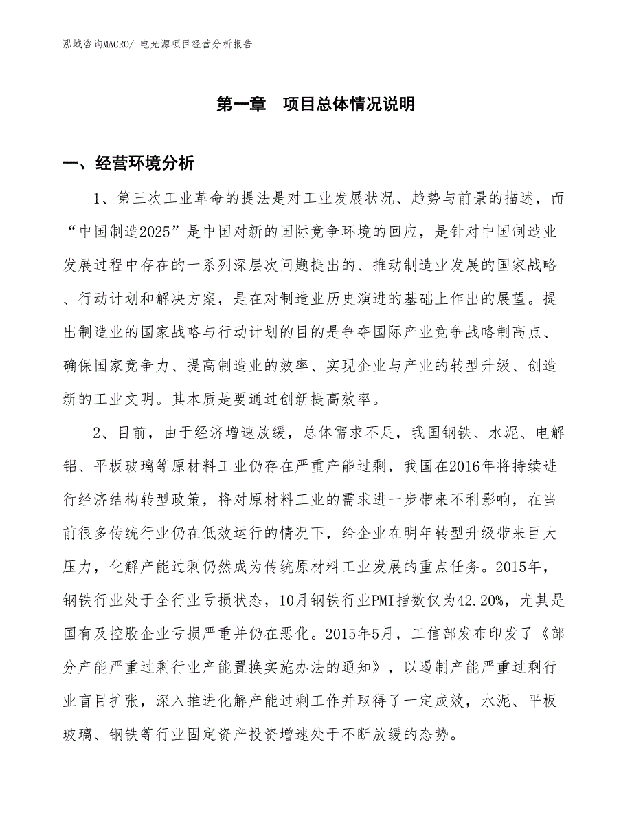 电光源项目经营分析报告_第1页