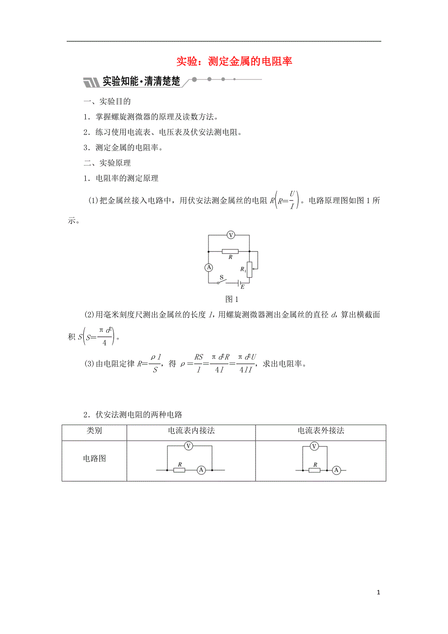 2017-2018学年高中物理第3章恒定电流实验：测定金属的电阻率教学案鲁科版选修_第1页