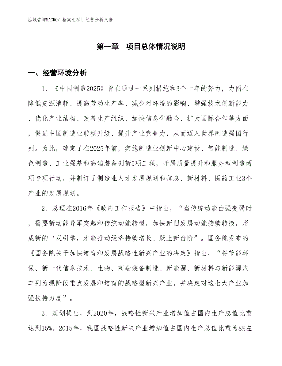 档案柜项目经营分析报告_第1页