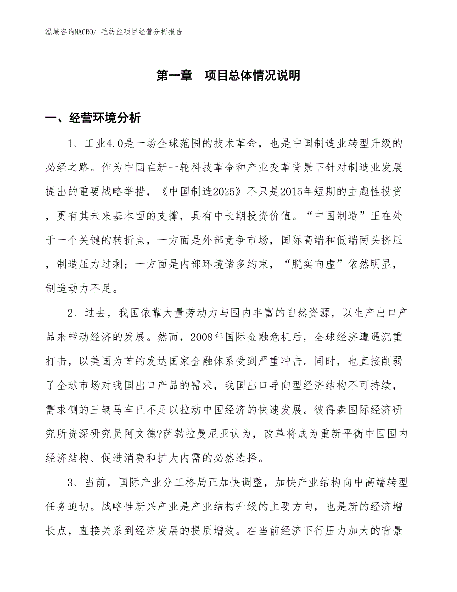 毛纺丝项目经营分析报告_第1页