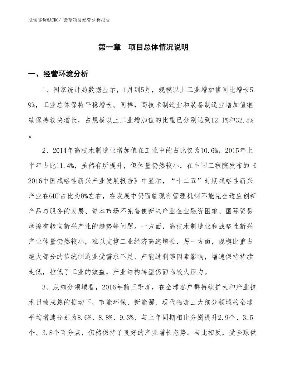 瓷球项目经营分析报告_第1页