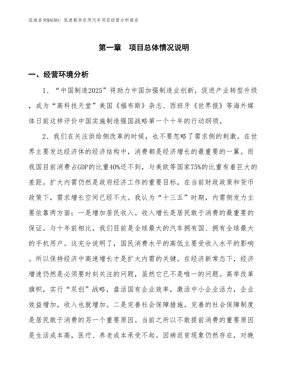 低速载货农用汽车项目经营分析报告_第1页