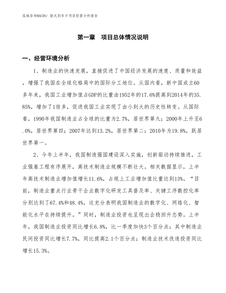 鼓式刹车片项目经营分析报告_第1页