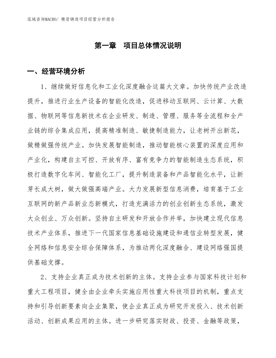 精密铸造项目经营分析报告_第1页