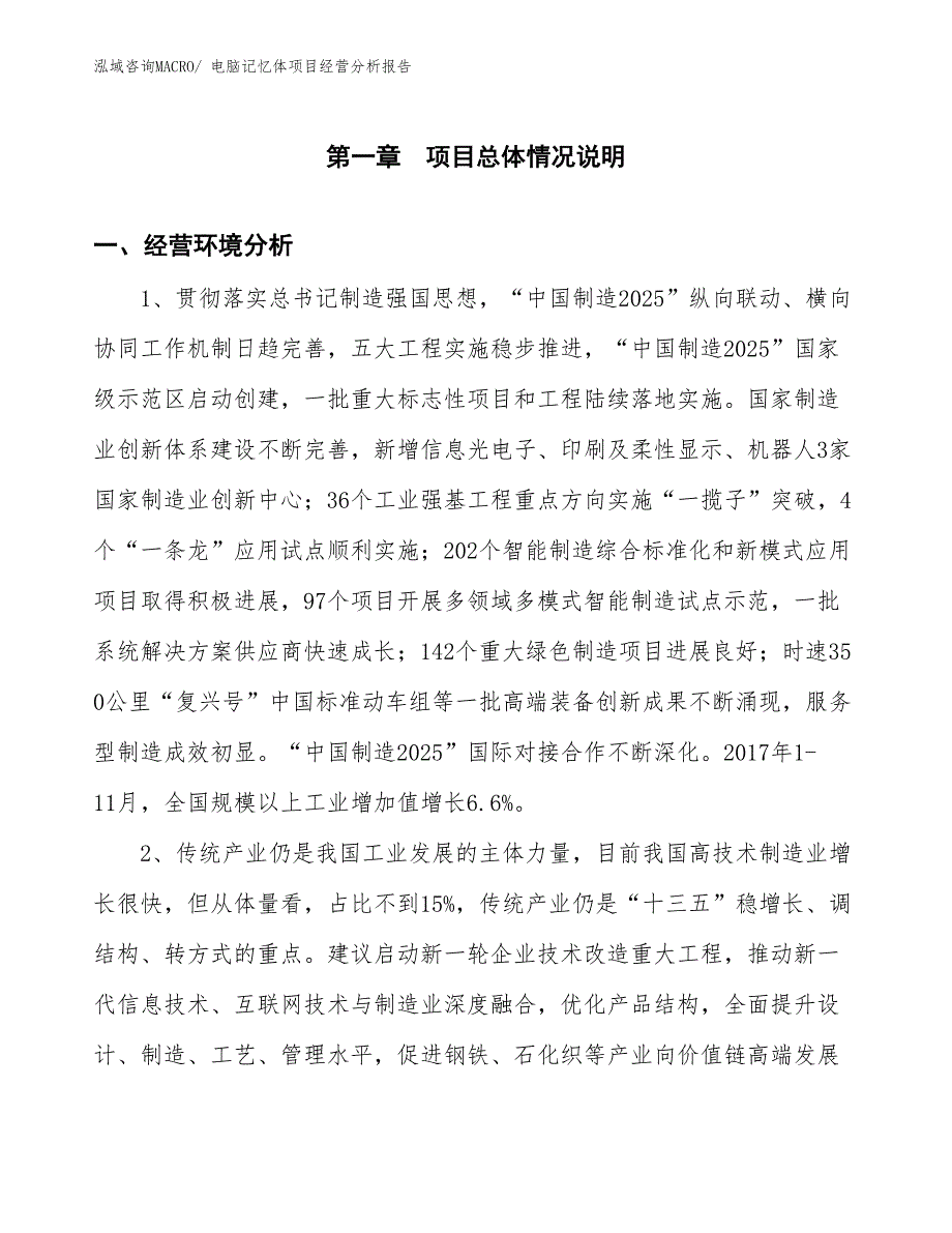 电脑记忆体项目经营分析报告_第1页