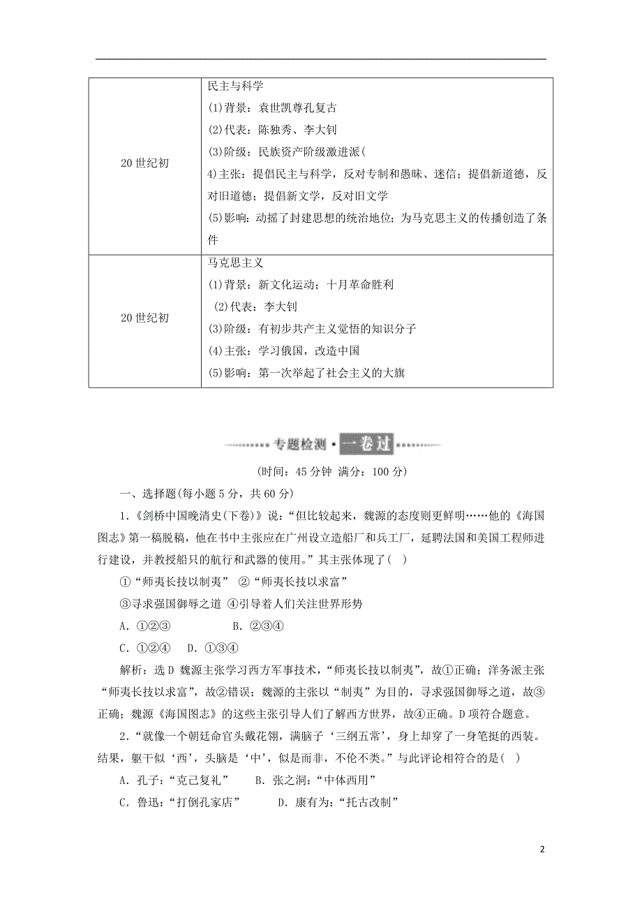 2017-2018学年高中历史专题三近代中国思想解放的潮流专题小结与测评人民版必修_第2页