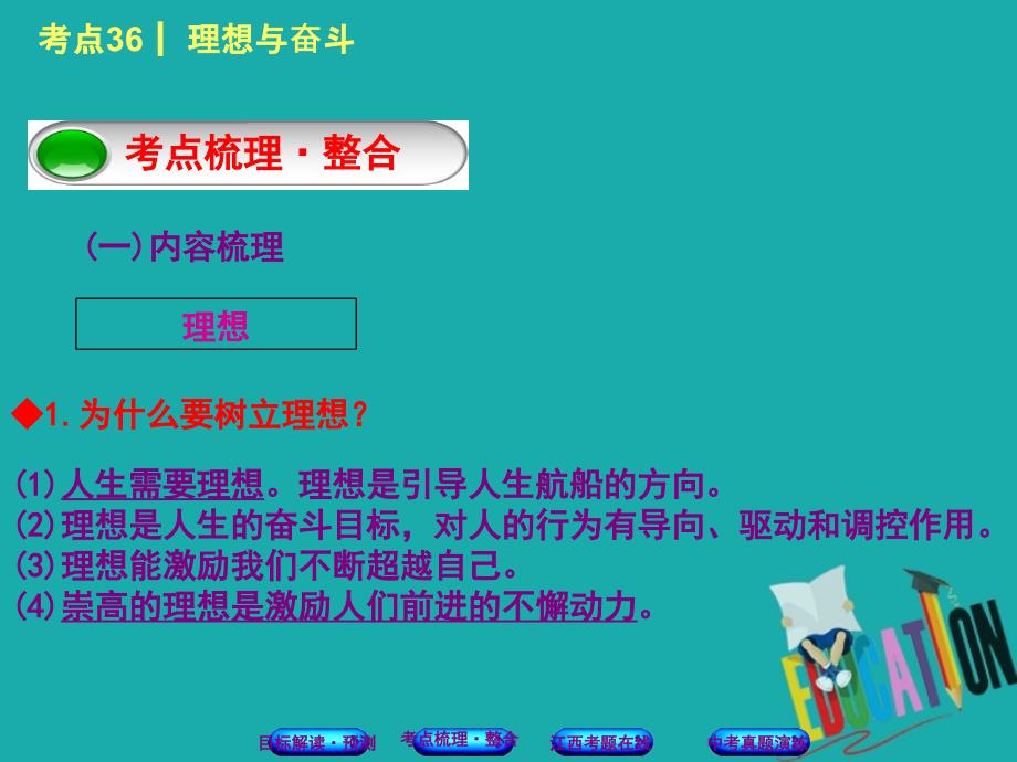 江西专版2018年中考政治复习方案第三单元国情与责任考点36理想与奋斗教材梳理课件_第3页