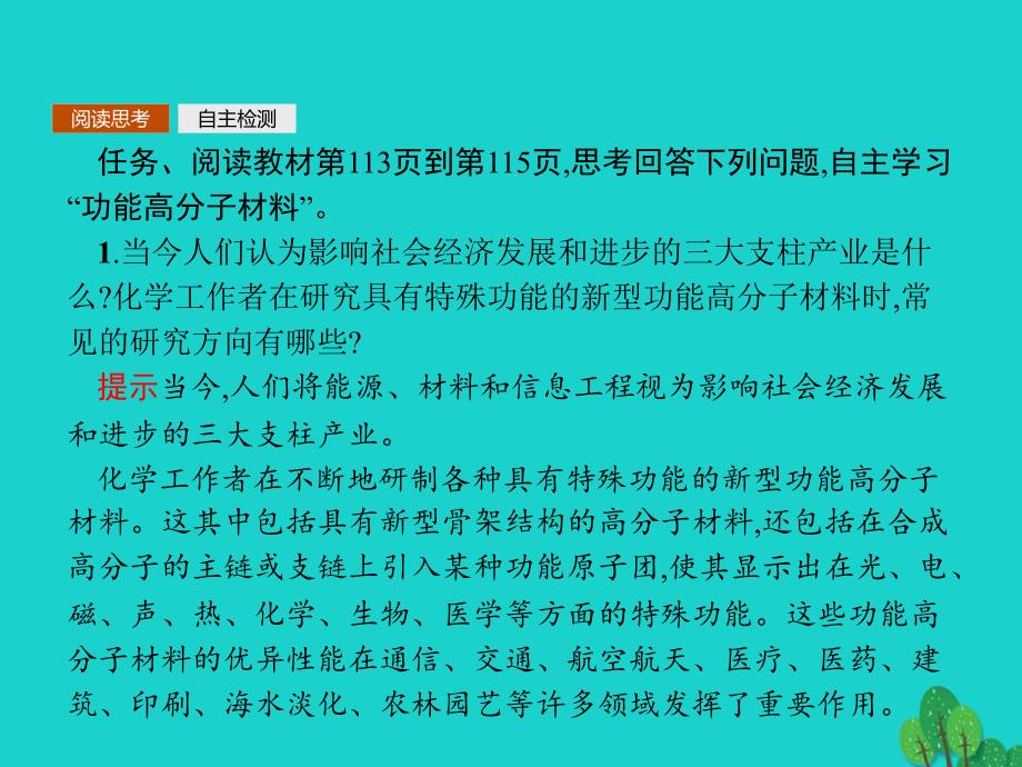 2018-2019学年高中化学第五章进入合成有机高分子化合物的时代5.3功能高分子材料课件新人教版选修_第3页