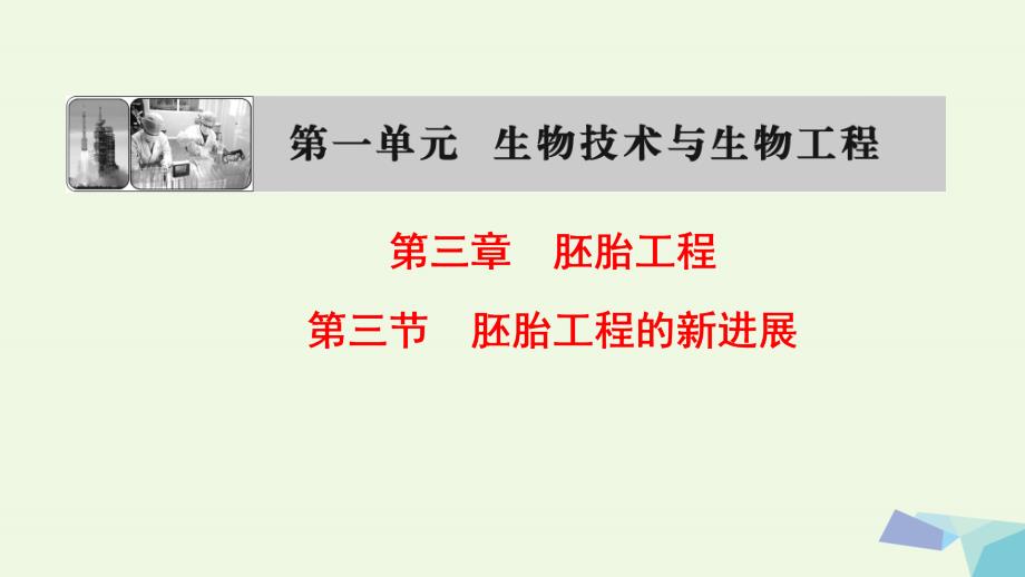 2018-2019年高中生物第一单元生物技术与生物工程第三章胚胎工程第3节胚胎工程的新进展课件中图版选修3_第1页