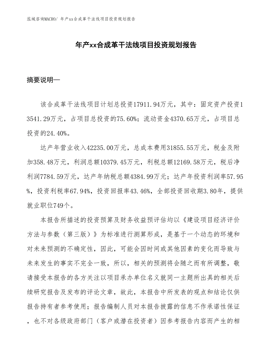 年产xx合成革干法线项目投资规划报告_第1页