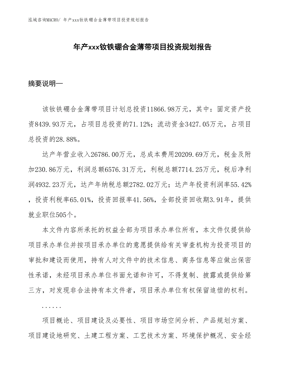 年产xxx钕铁硼合金薄带项目投资规划报告_第1页