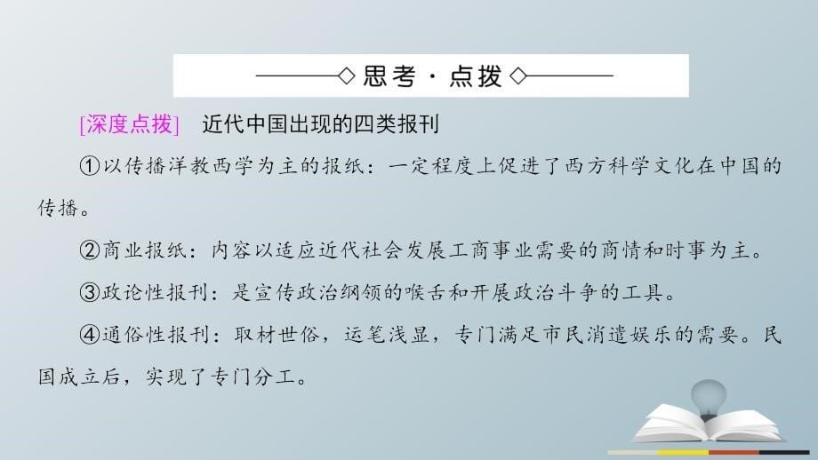 2018-2019学年高中历史 专题4 中国近现代社会生活的变迁 3 大众传播媒介的更新课件 人民版必修2_第5页